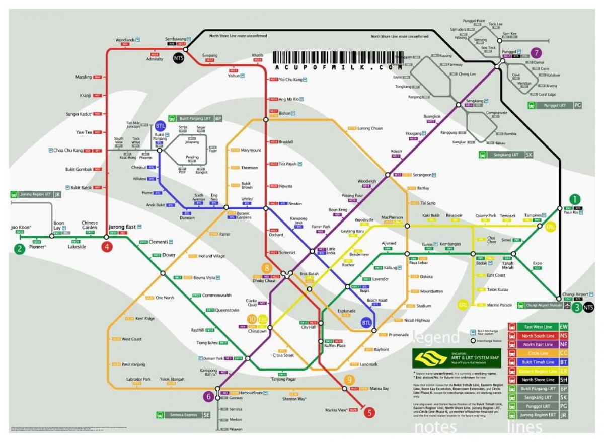 Сингапурские метро линија на мапи